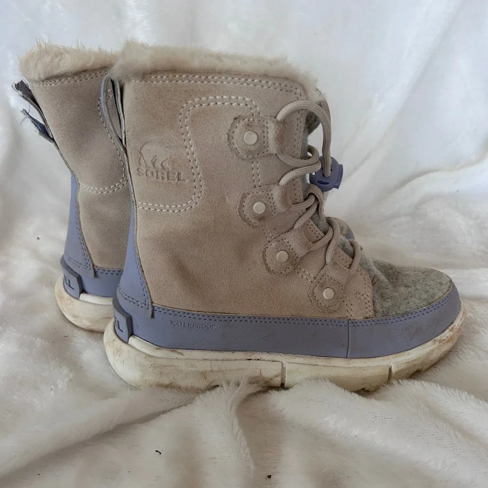 Sorel Explorer II Joan Boots Kids 1 Tan Lavender Waterproof Winter Gorpcore